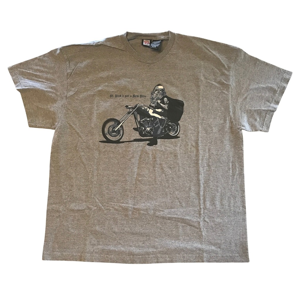 Y2K Dec 25 Mens Santa Claus Biker Chopper Motorcycle Christmas T-Shirt Gray XXL